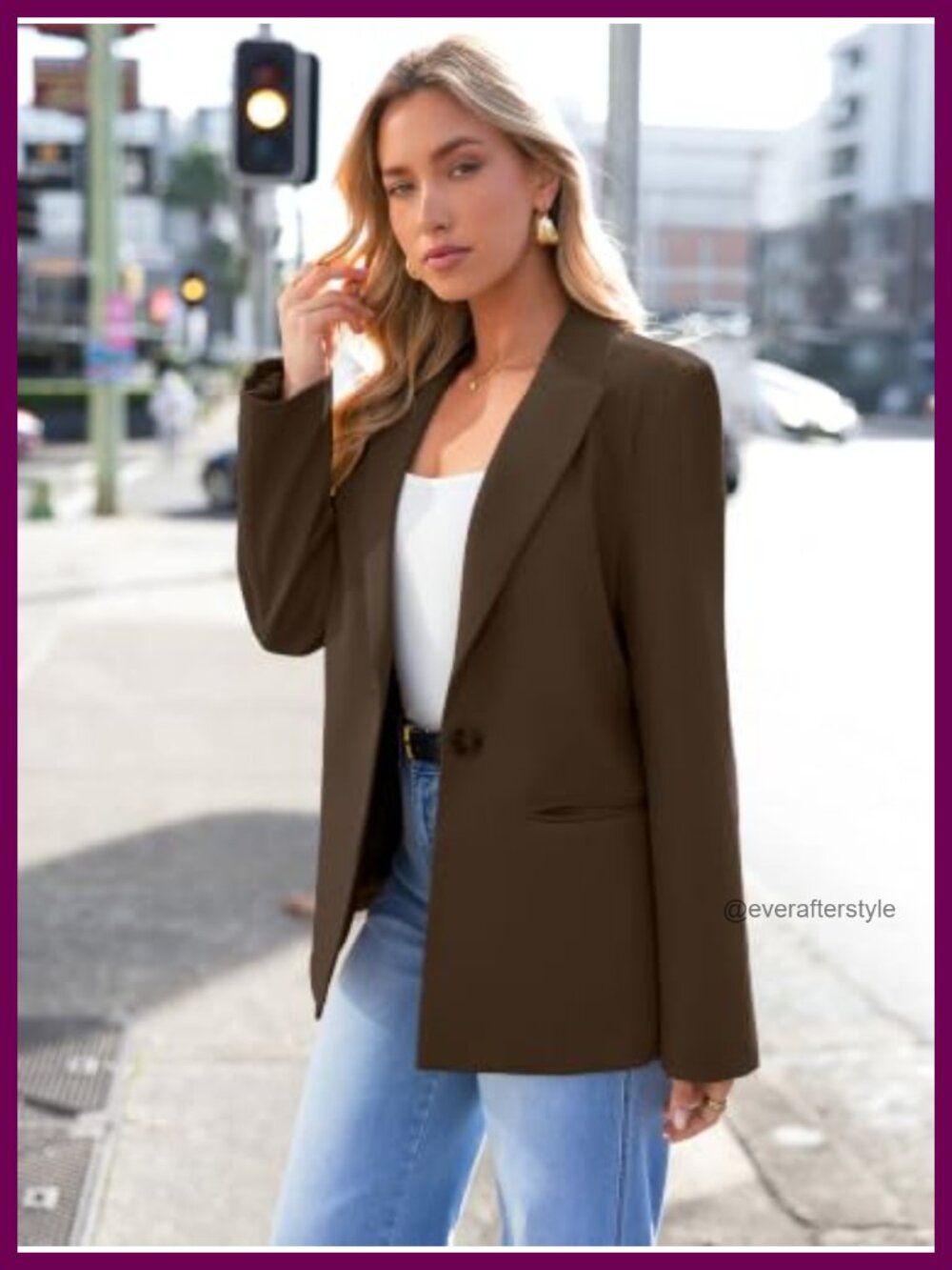 Peak Lapel Blazer Long Sleeve Single Button Work Office Suit Jacket - Picture 4 of 6